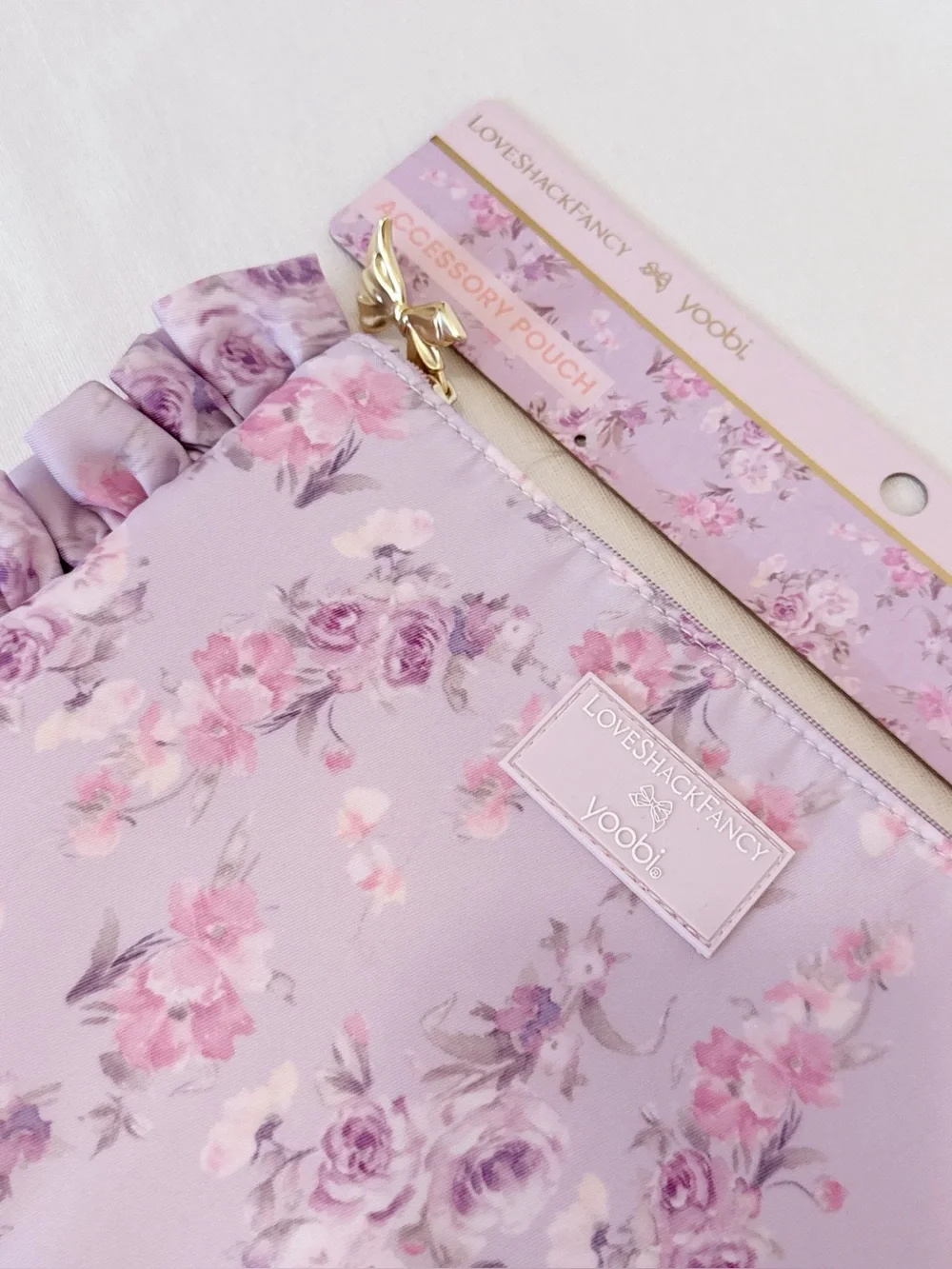 NWT LoveShackFancy x Target Yoobi Ruffle Pencil Case Pouch Purple Hibiscus